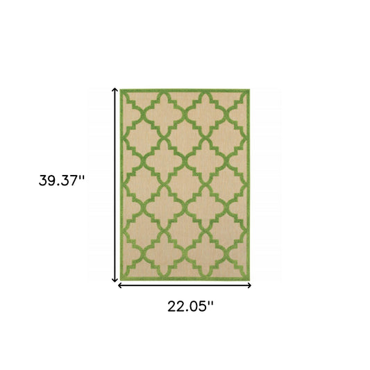 2' x 3' Green Geometric Stain Resistant Indoor Outdoor Area Rug