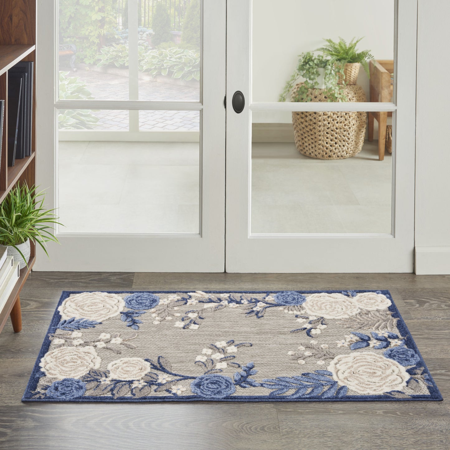 3' X 4' Blue and Orange Floral Power Loom Area Rug