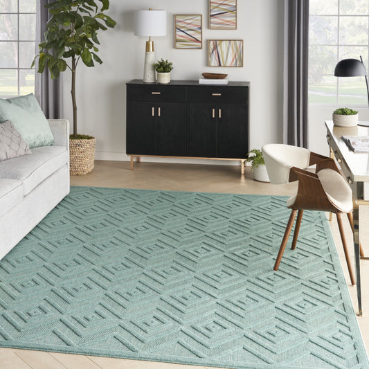 8' X 10' Aqua Geometric Flatweave Area Rug