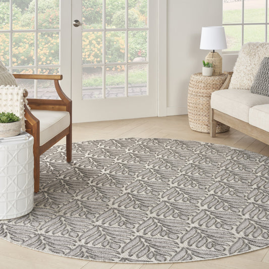 8' Charcoal Round Floral Power Loom Area Rug