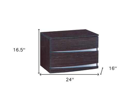 17" Dark Brown Two Drawers Manufactured Wood Mirrored Nightstand