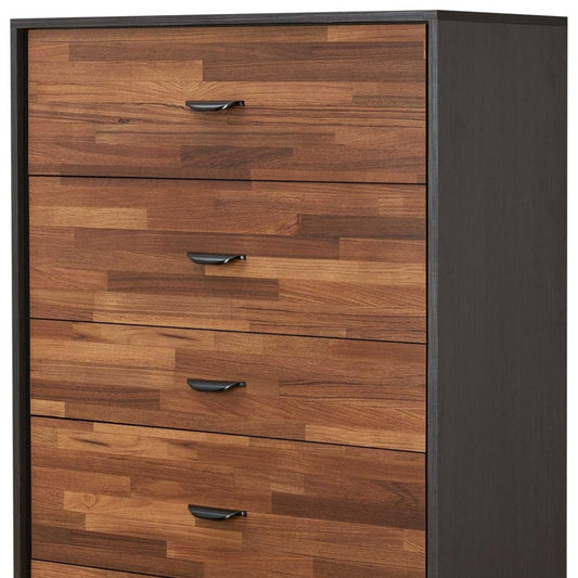 32" Walnut And Espresso Manufactured Wood Five Drawer Chest