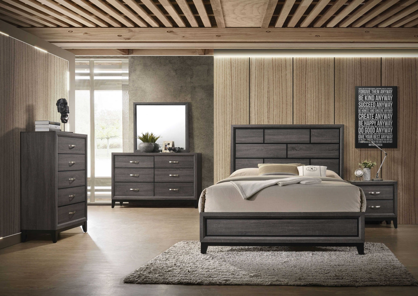 86" X 79" X 56" Weathered Gray Eastern King Bed