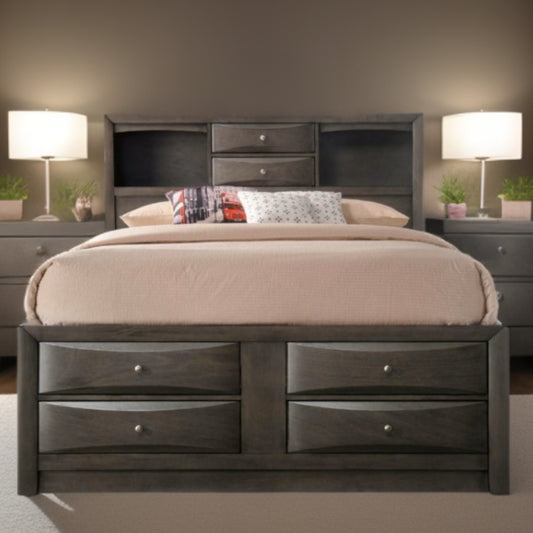 91" X 79" X 56" Eastern King Gray Oak Storage Bed