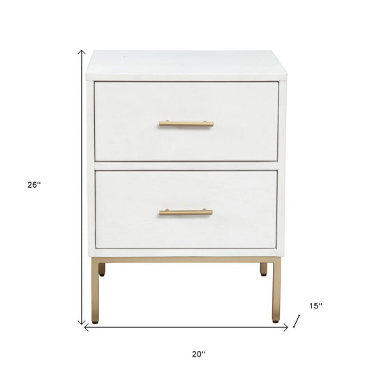 White and Gold Lines 2 Drawer Nightstand