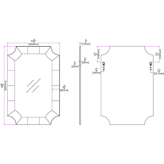 35" Gray Novelty Glass Framed Accent Mirror