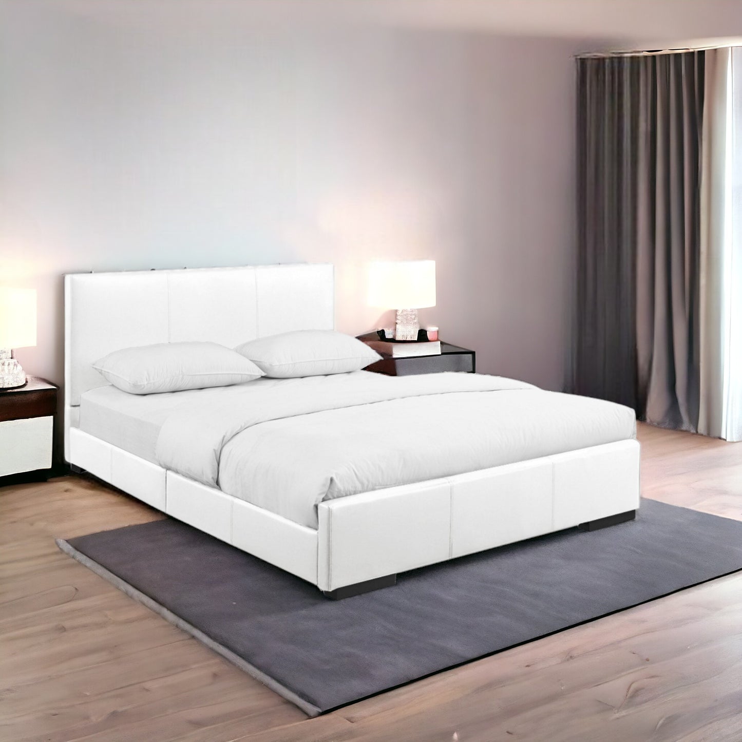 White Upholstered King Platform Bed