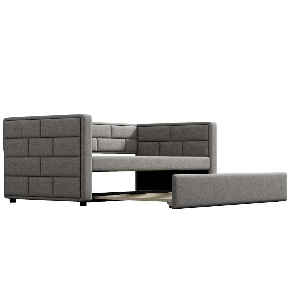 Twin Gray Upholstered Polyester Blend Bed With Trundle