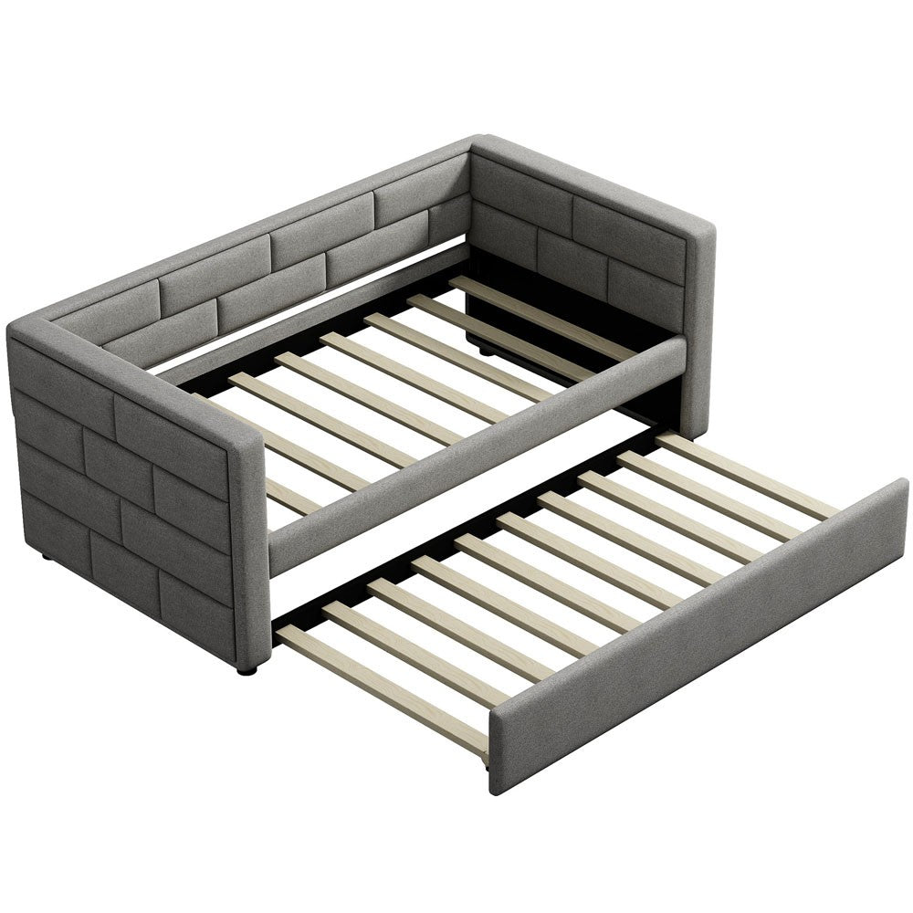 Twin Gray Upholstered Polyester Blend Bed With Trundle