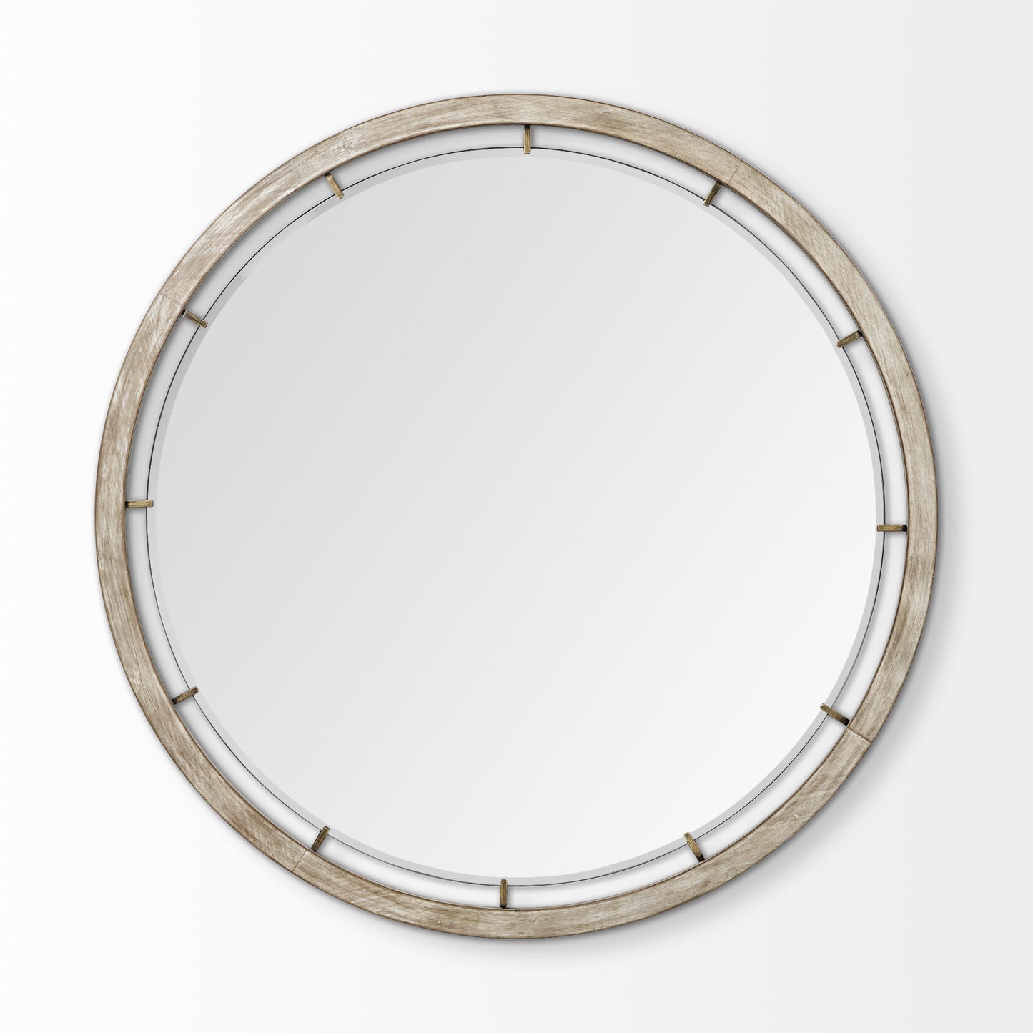 54" Round Brown Wood Frame Wall Mirror