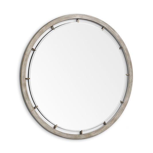 54" Round Brown Wood Frame Wall Mirror