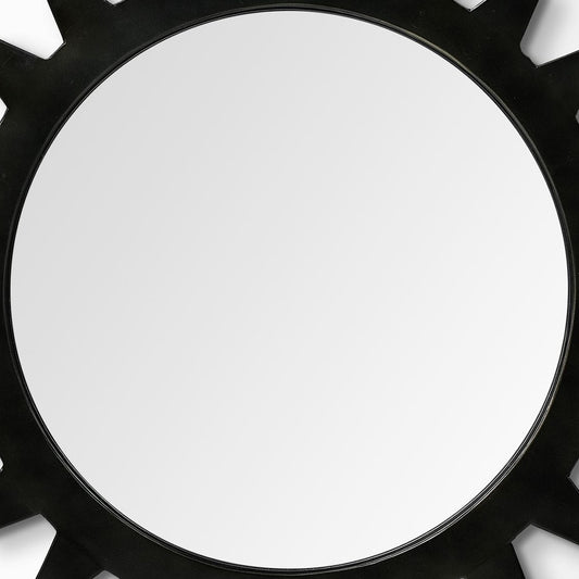 26" Black Cog Round Metal Frame Wall Mirror