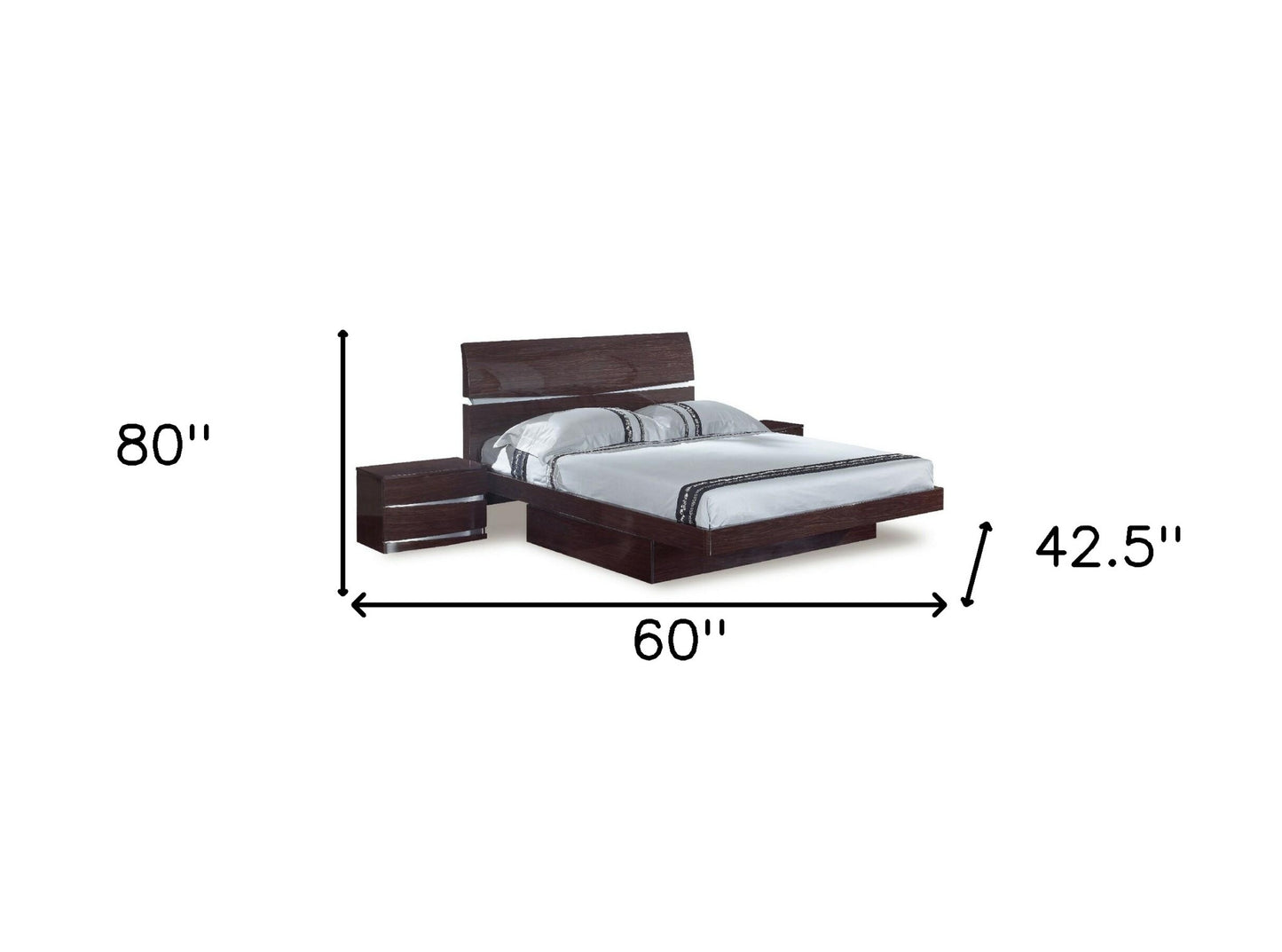 80" X 60" X 42.5" 4Pc Queen Modern Wenge High Gloss Bedroom Set
