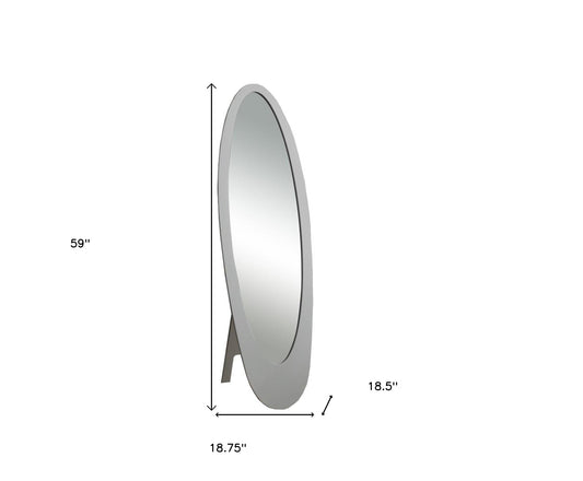59" Gray Oval Framed Cheval Standing Mirror