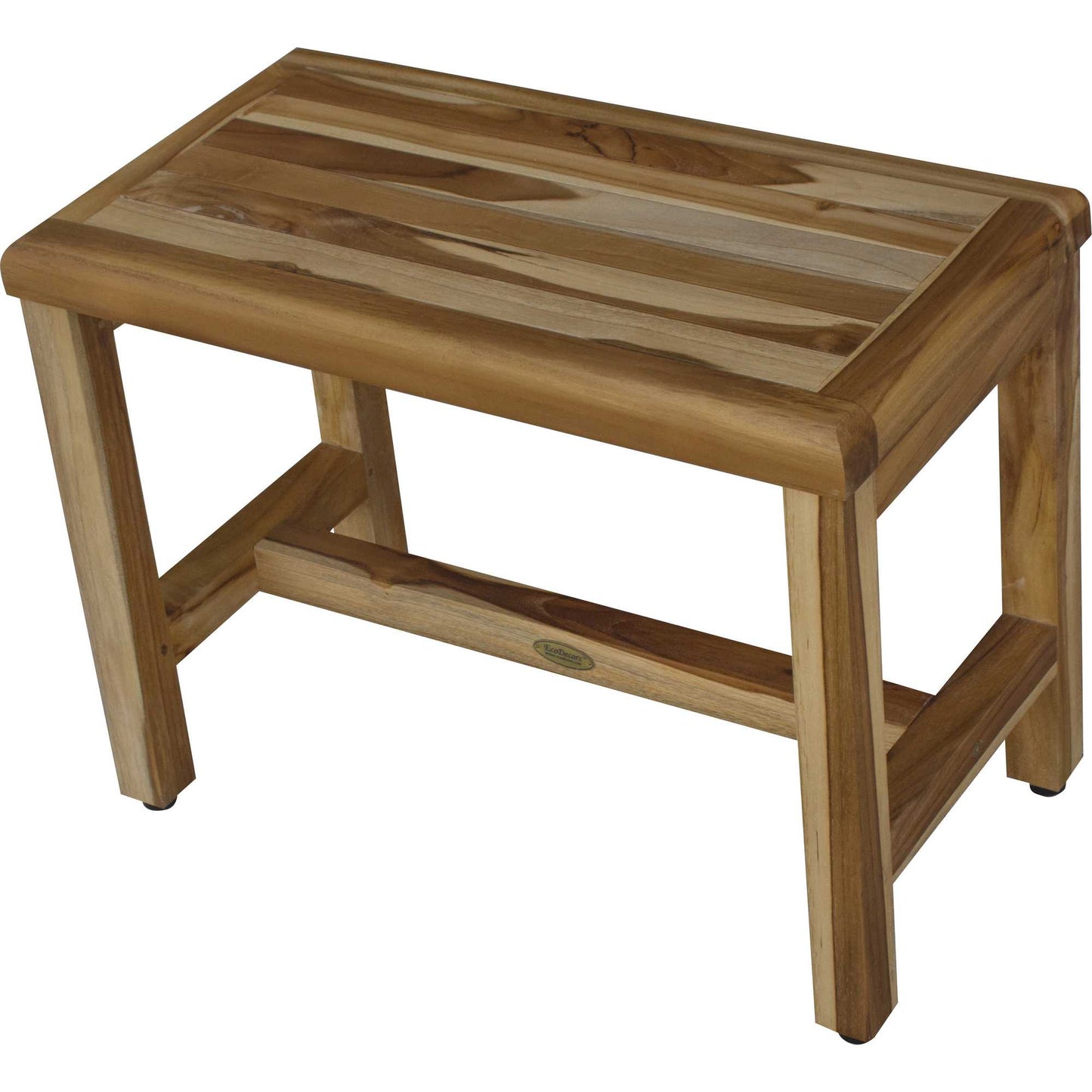 Compact Rectangular Teak Shower Outdoor Bench With Shelf In Natural Finish