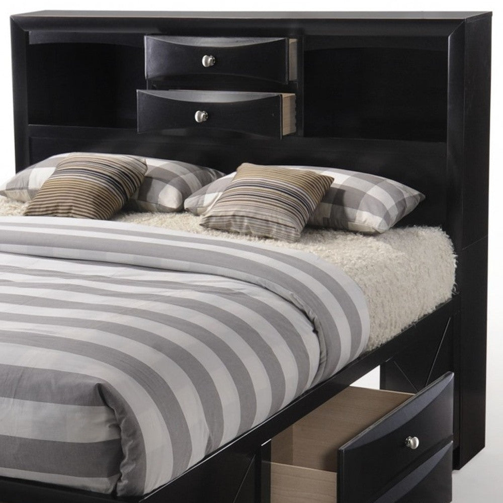 Black Multi-Drawer Wood Platform Full Bed With Pull Out Tray