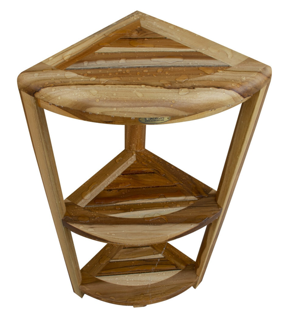 Compact Teak 3 Tier Corner Shower Outdoor Bench In Natural Finish