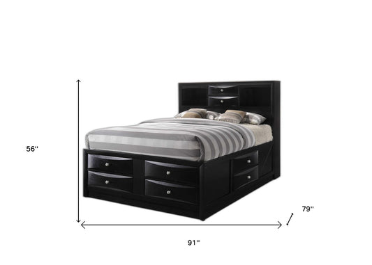 Black Multii-Drawer Wood Platform King Bed With Pull Out Tray