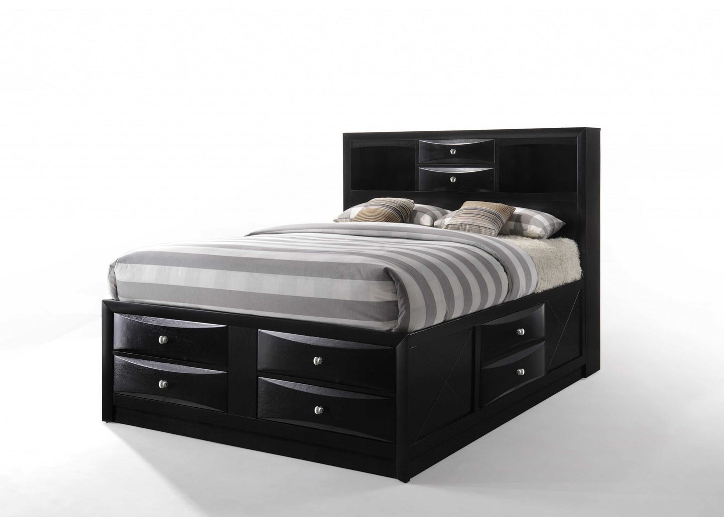 Black Multii-Drawer Wood Platform King Bed With Pull Out Tray