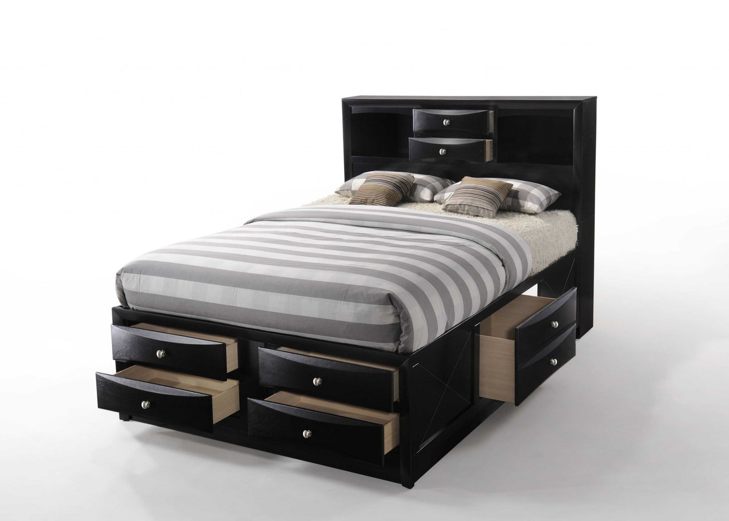 Black Multii-Drawer Wood Platform King Bed With Pull Out Tray