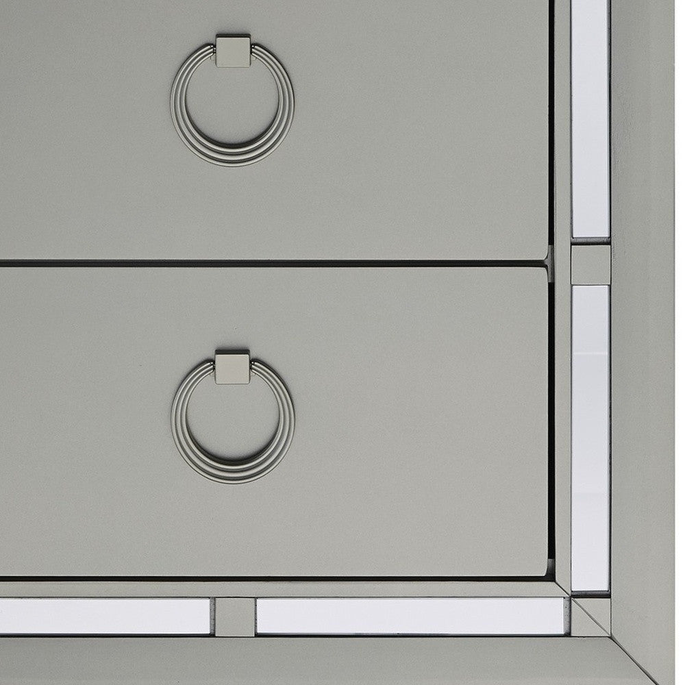 Silver Champagne Tone Nightstand With 2 Drawer Mirror Trim Accent