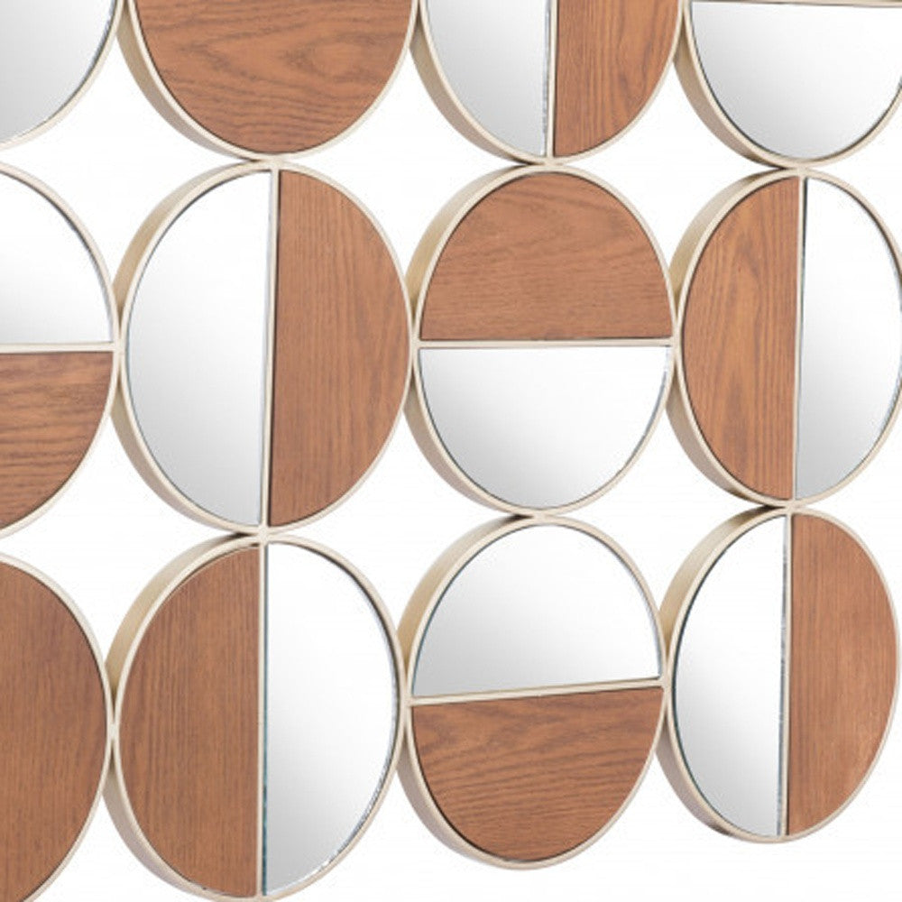 Set of 12 Round Gold and Walnut Finish Wall Mirrors