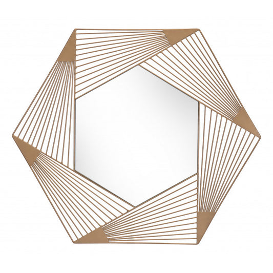 Octagonal Lines Gold Finish Wall Mirror