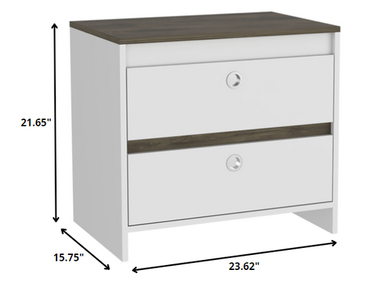 Modern and Minimalist White and Dark Brown Board Nightstand