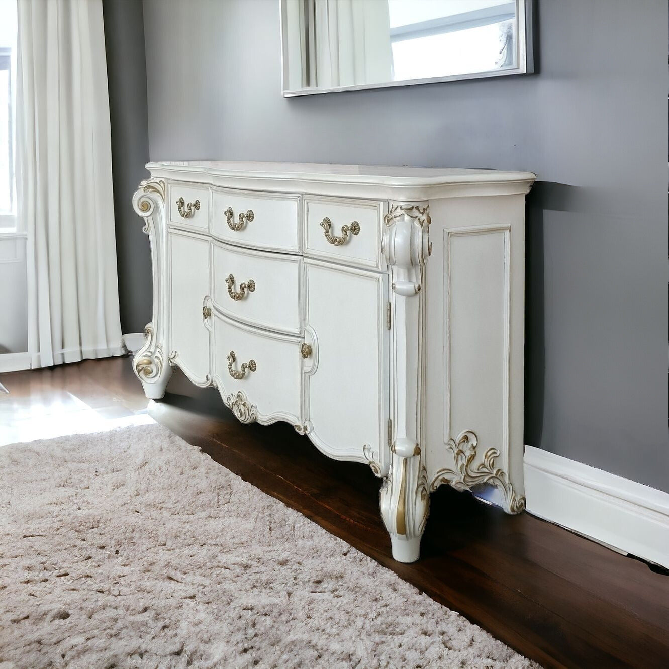 71" Pearl Solid and Manufactured Wood Five Drawer Triple Dresser