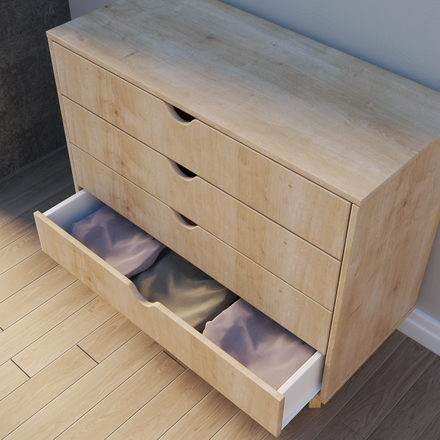 35" Natural Solid Wood Four Drawer Dresser
