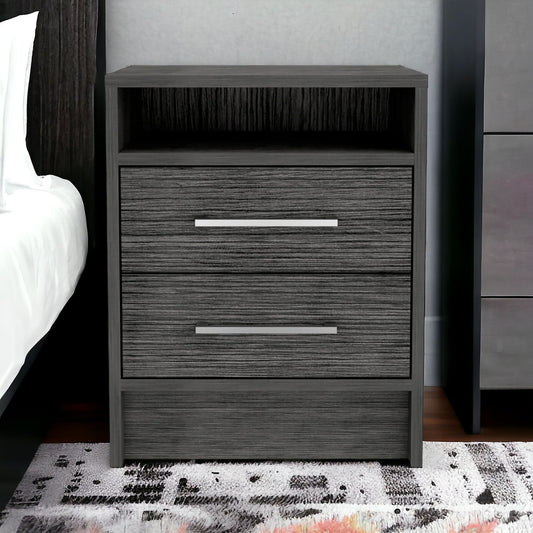 20" Gray Two Drawer Faux Wood Nightstand