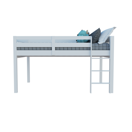 White Solid Wood Full Double Size Low Loft Bed