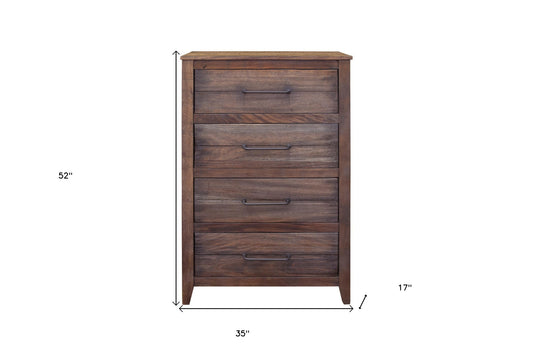 35" Brown Solid Wood Four Drawer Chest