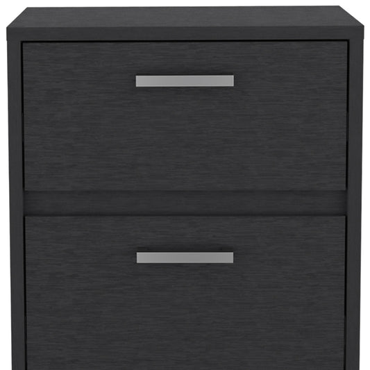 19" Black Two Drawer Faux Wood Nightstand