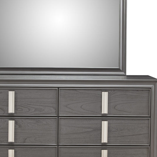 62" Dark Gray Solid Wood Six Drawer Double Dresser