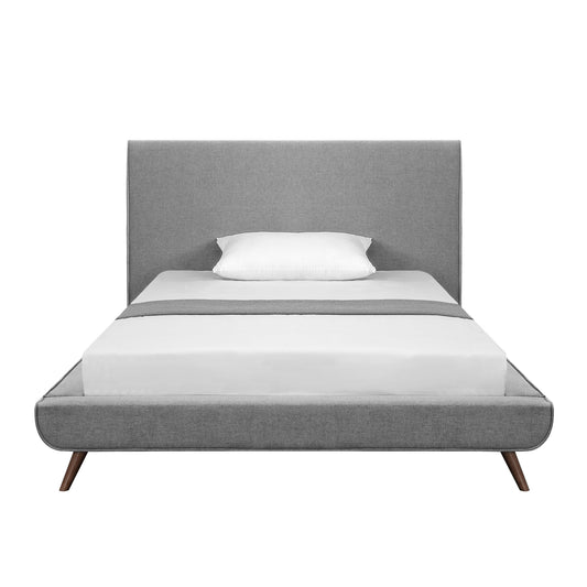 Gray Solid Wood Full Upholstered Linen Bed