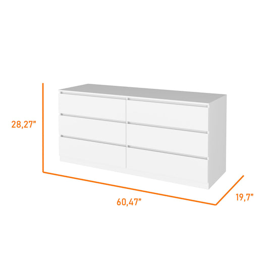 32" White Six Drawer Standard Dresser