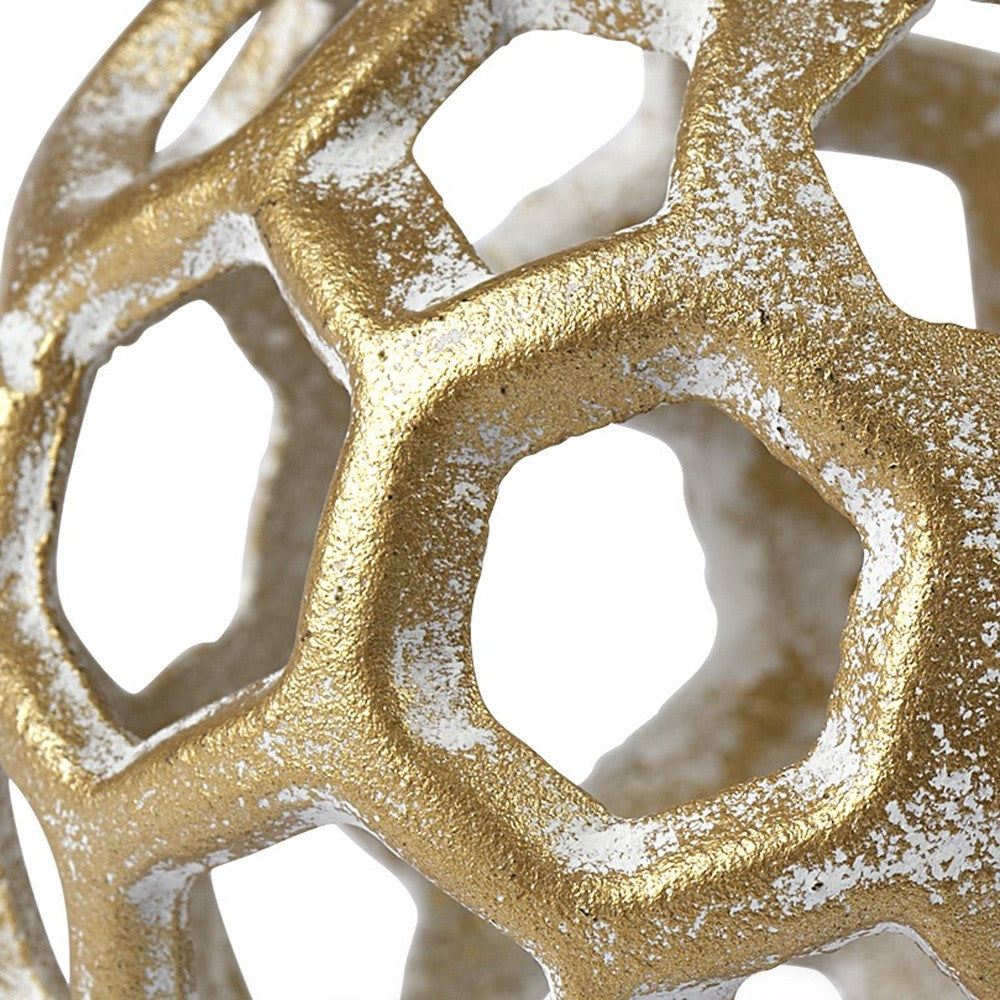 Gold Metal Hollow Orb Sculpture