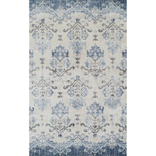 8' x 11' Blue and Ivory Oriental Area Rug