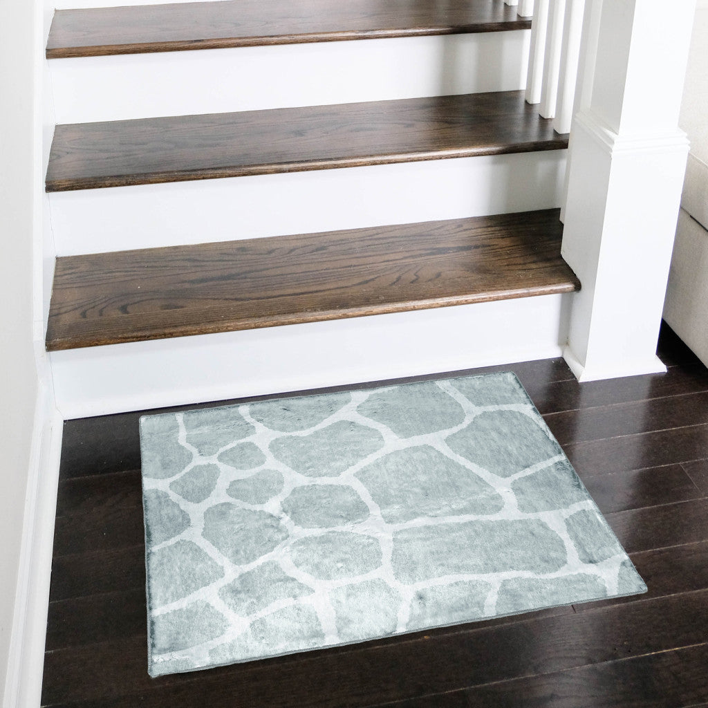 2' x 3' Gray and Ivory Animal Print Handmade Non Skid Area Rug