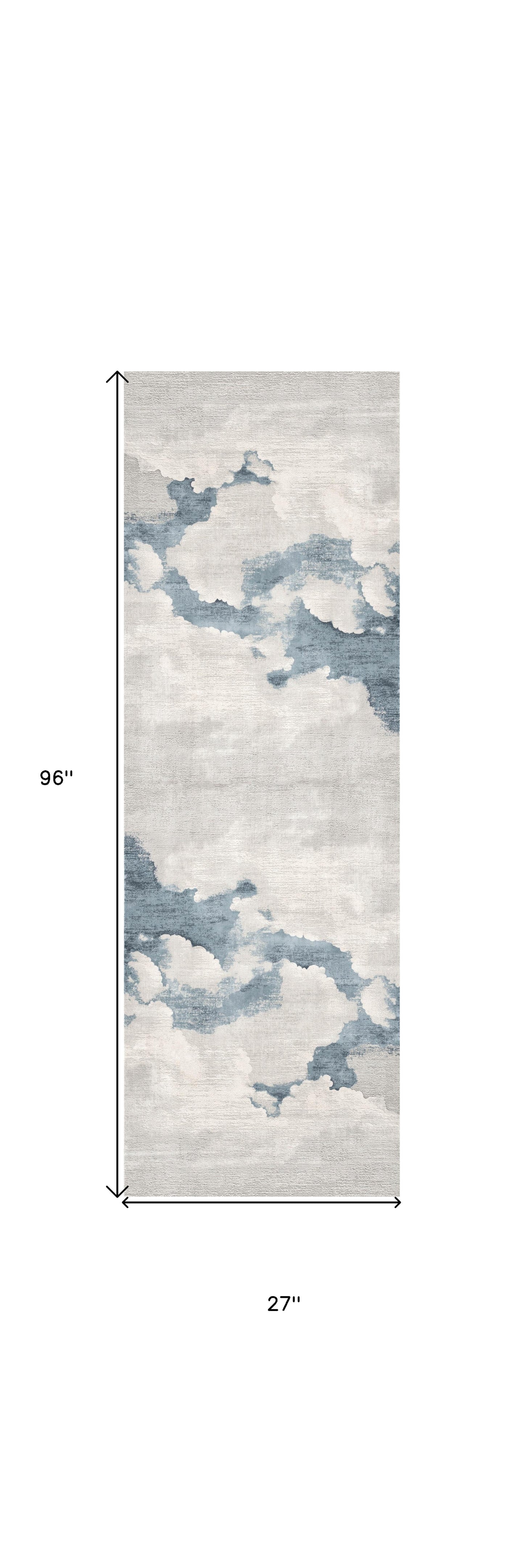 8' Blue and Gray Abstract Washable Non Skid Area Rug