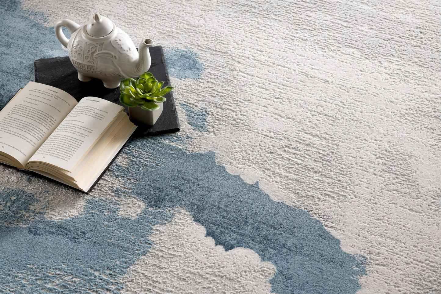 8' Blue and Gray Abstract Washable Non Skid Area Rug