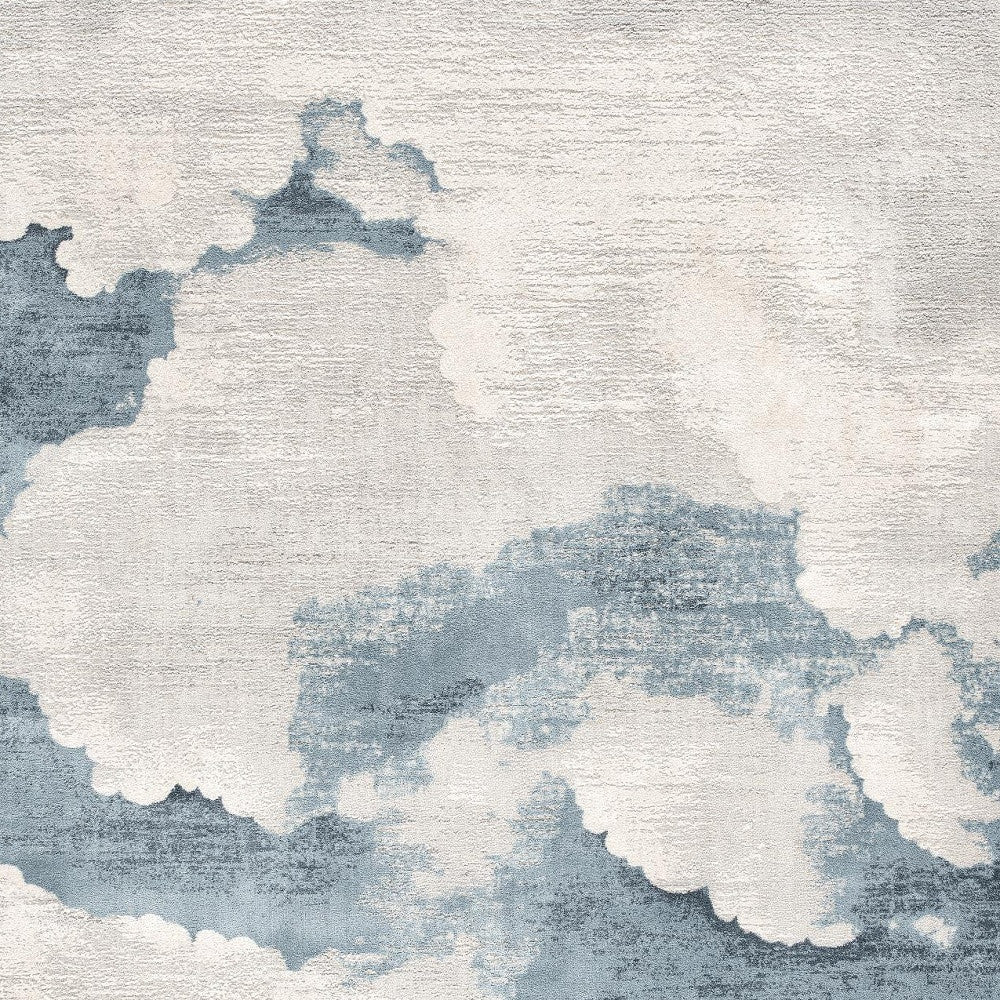8' Blue and Gray Abstract Washable Non Skid Area Rug