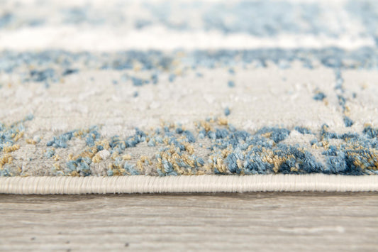8' Blue and Gray Abstract Washable Non Skid Area Rug