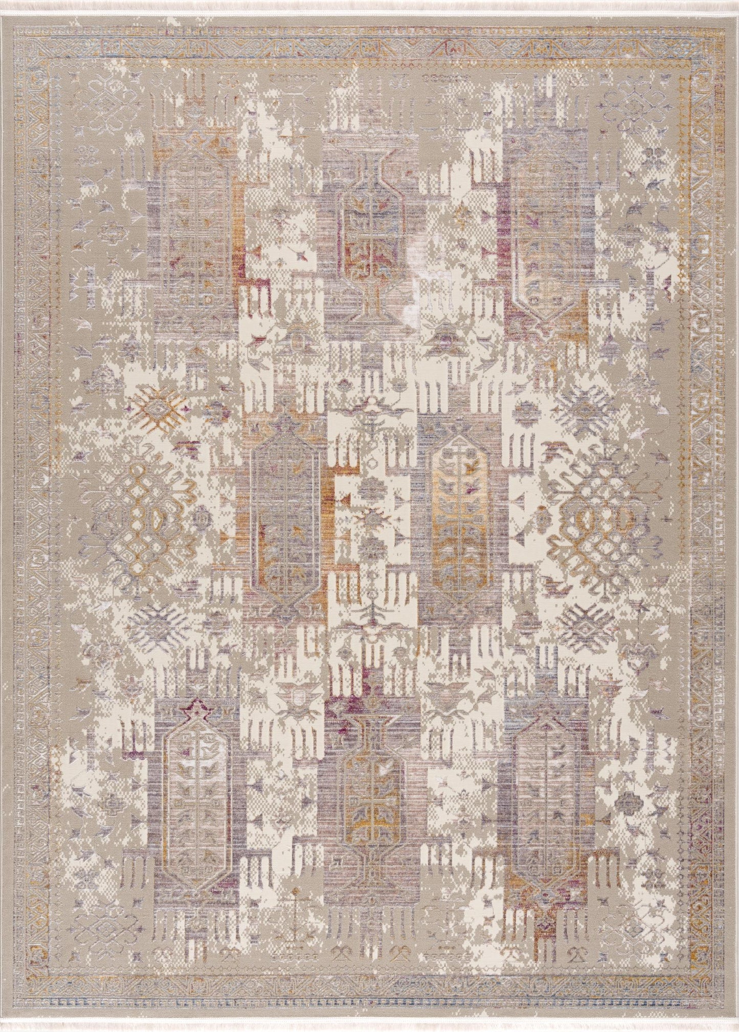 9' x 12' Beige and Ivory Oriental Power Loom Washable Non Skid Area Rug