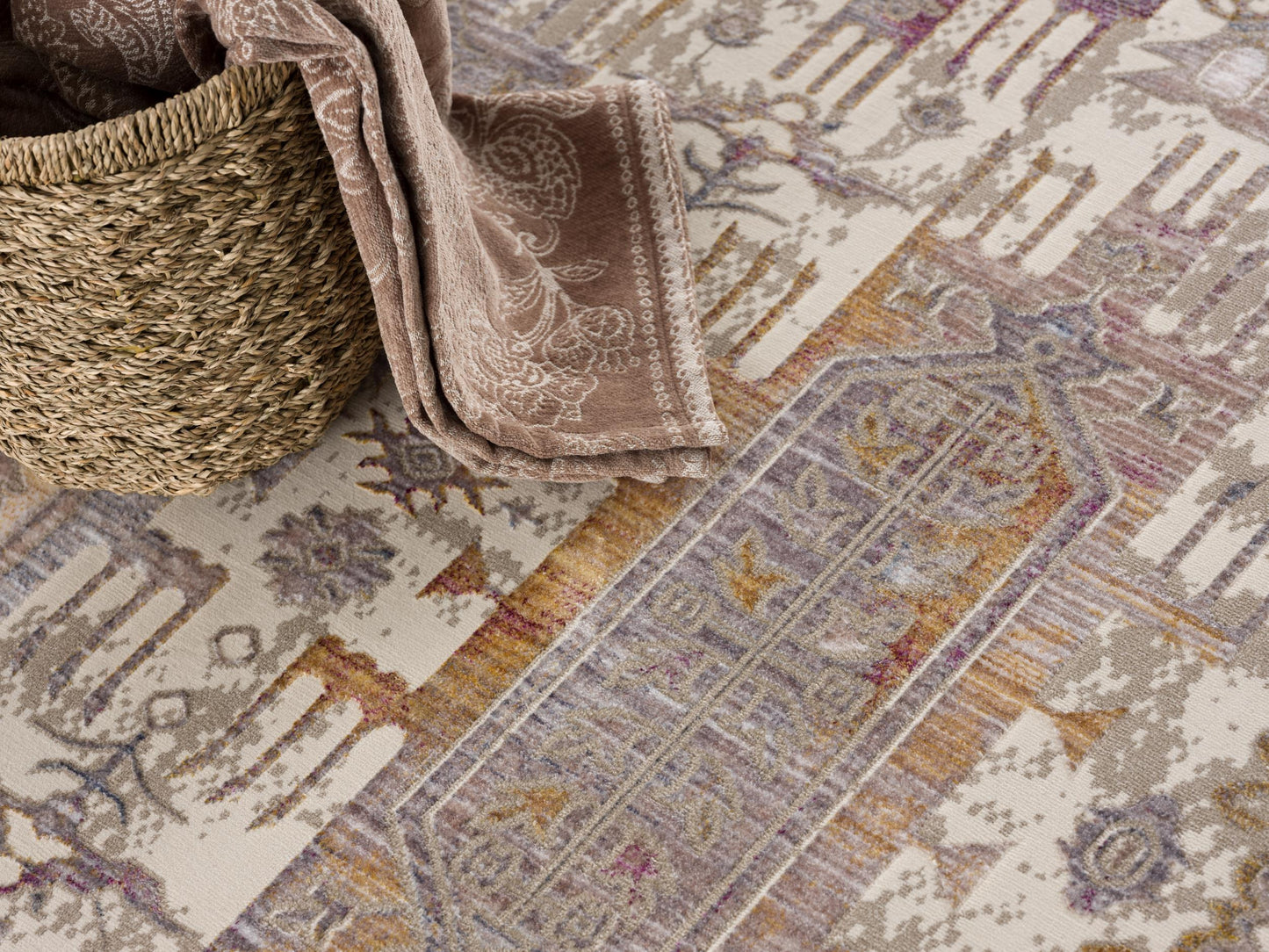 9' x 12' Beige and Ivory Oriental Power Loom Washable Non Skid Area Rug