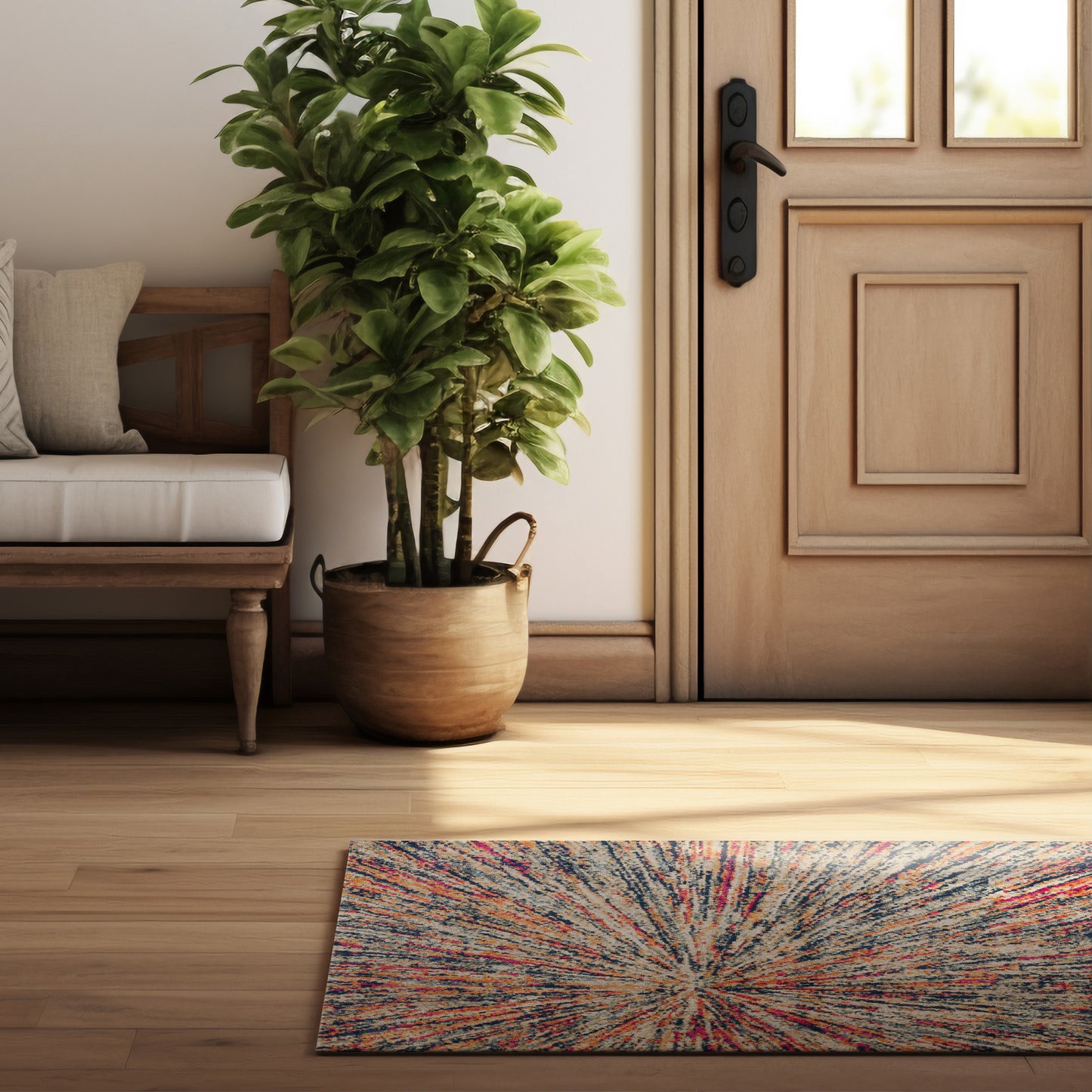 2' x 3' Ivory Blue and Orange Abstract Washable Non Skid Area Rug