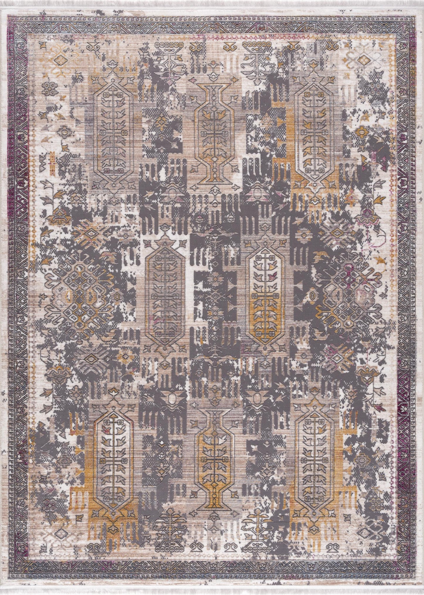 9' x 12' Brown and Ivory Oriental Power Loom Washable Non Skid Area Rug