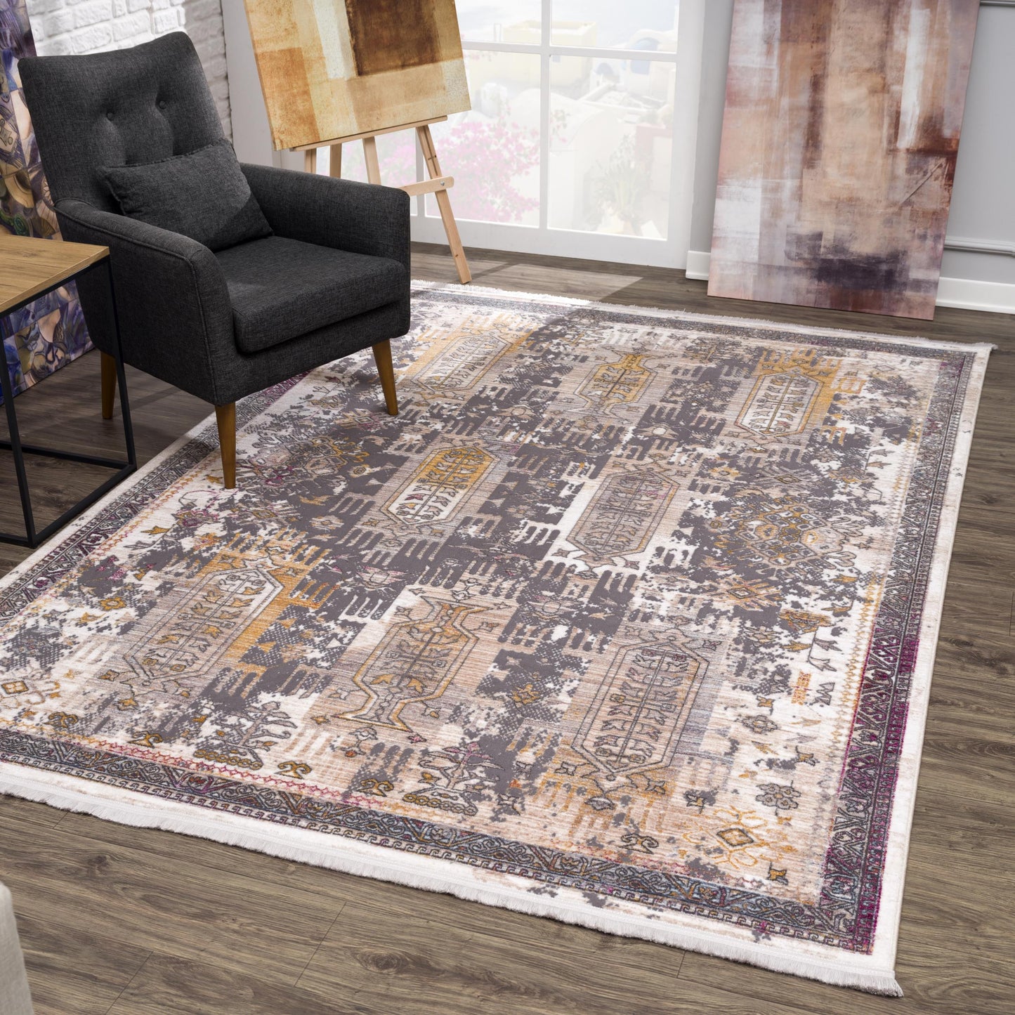 9' x 12' Brown and Ivory Oriental Power Loom Washable Non Skid Area Rug