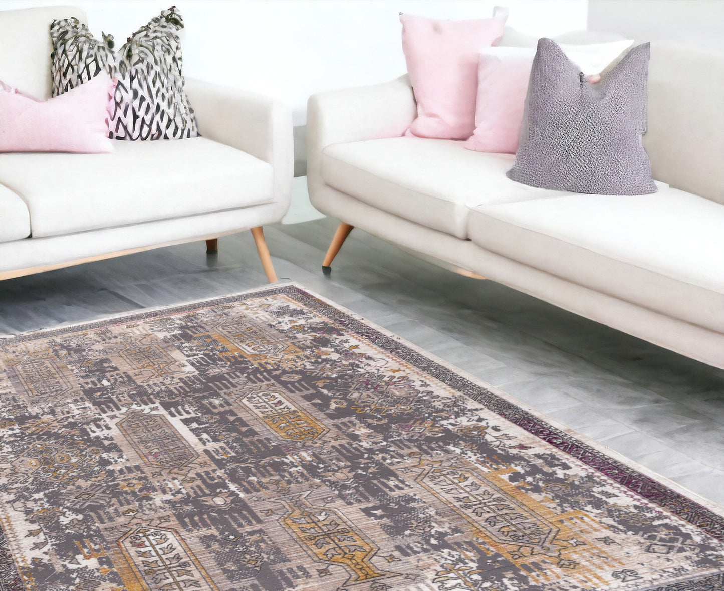9' x 12' Brown and Ivory Oriental Power Loom Washable Non Skid Area Rug